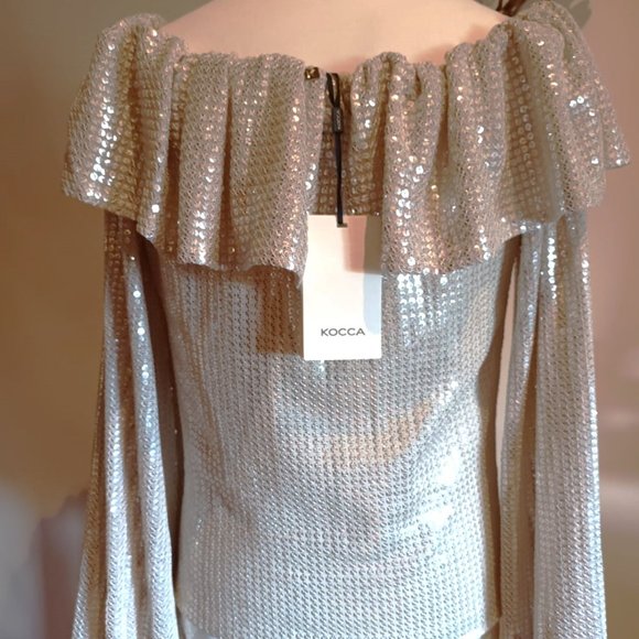 NWT! Champagne Sequin On/Off Shoulder Top - XS - Picture 1 of 3
